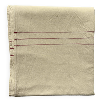Tablecloth, ecru, pink/yellow stitching