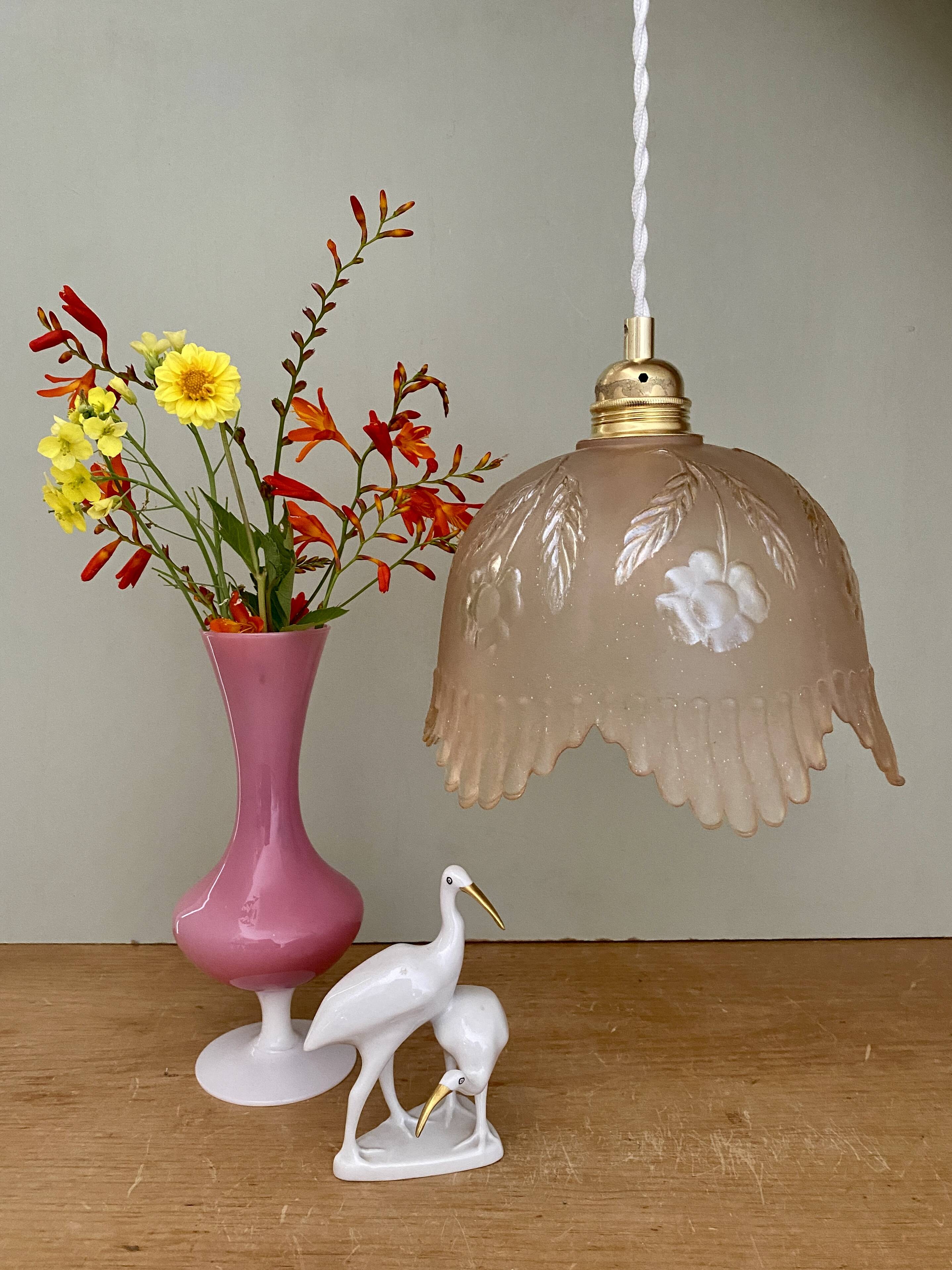 Vintage pink frosted glass lampshade pendant light