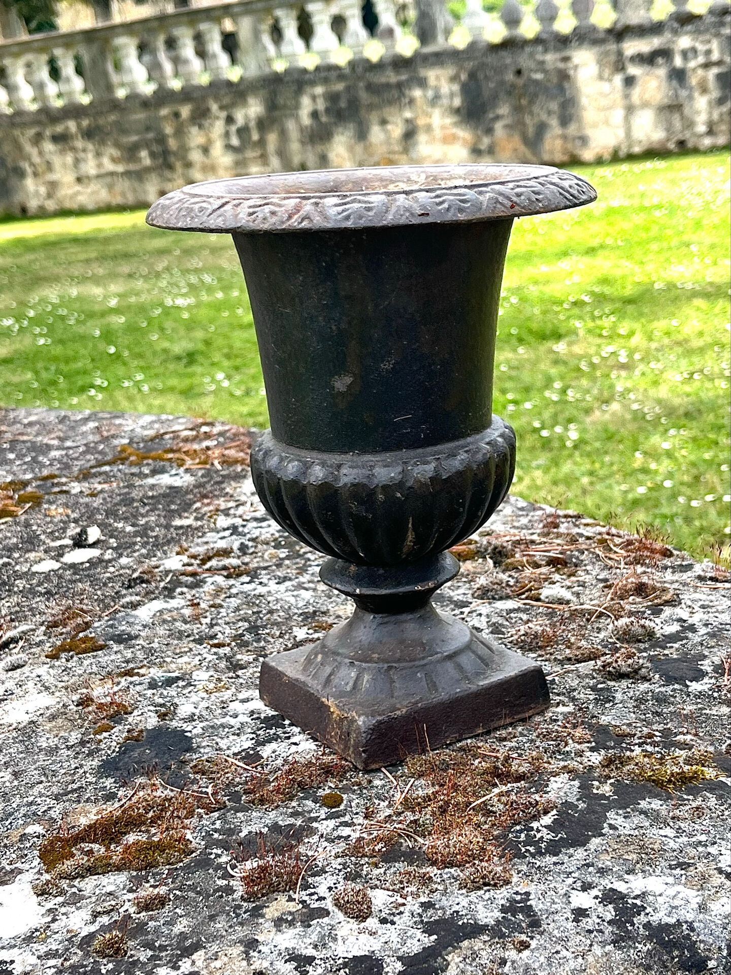 Iron garden urn planter, Antique French cast iron classical campana va