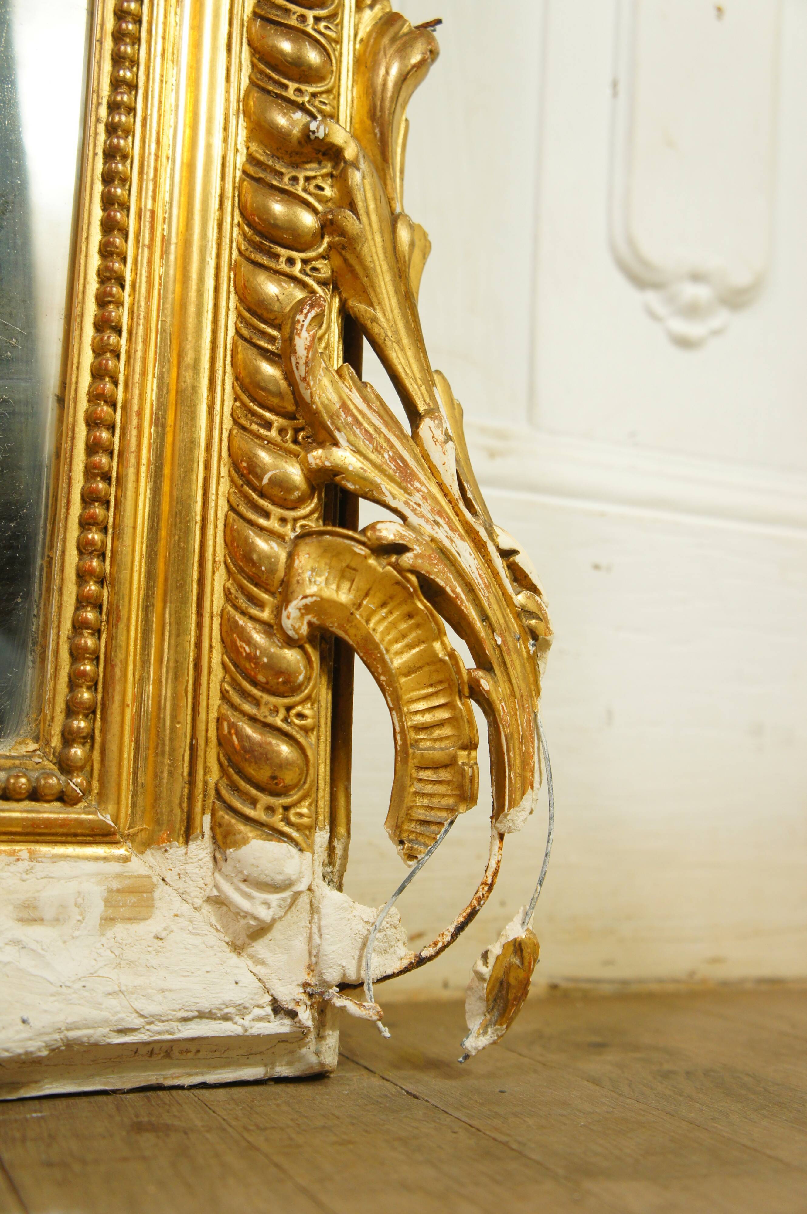Miroir de style Louis XV doré feuille d'or, XIXe siècle - 142x90