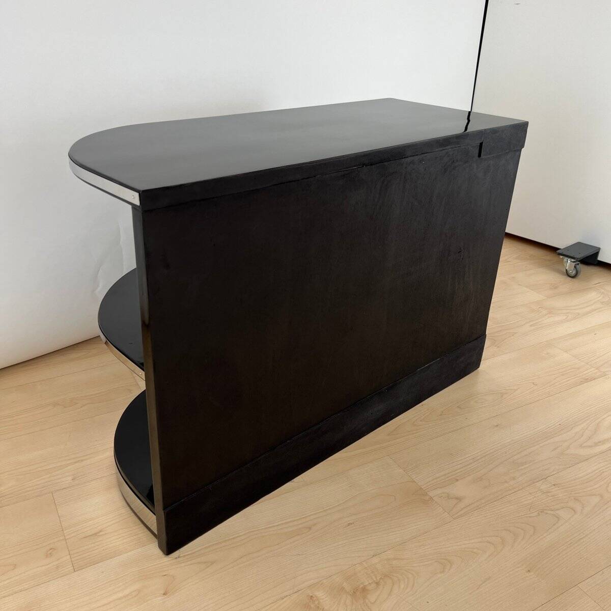 Art Deco Black Lacquered Lowboard with Chrome Fittings, France, 1930s