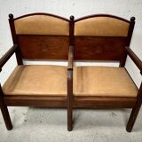 Art Deco two-seater bench in solid mahogany, 20th century.