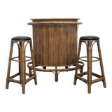 Bar et tabourets Tiki vintage en bambou