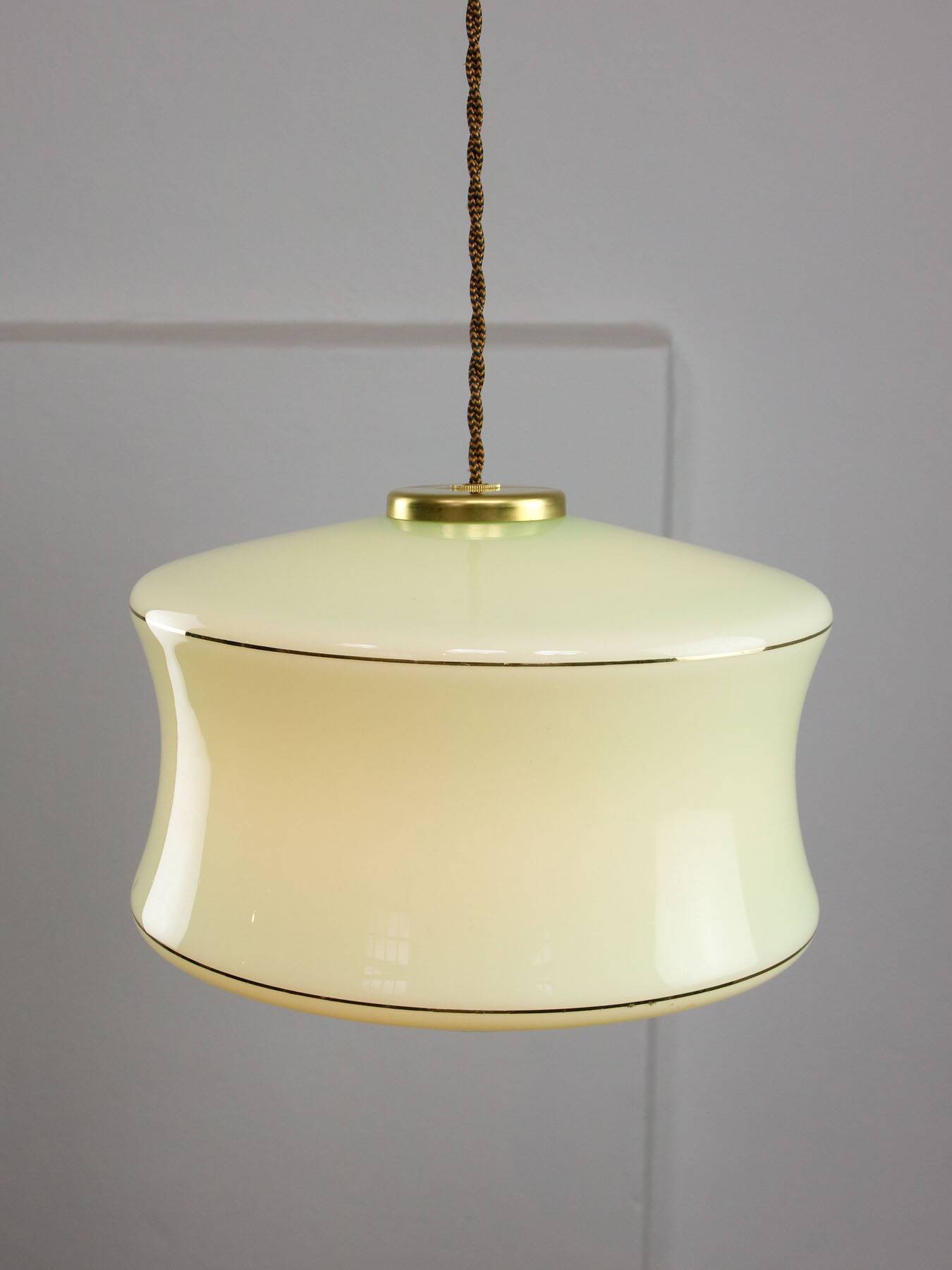 Mid-Century Italian Brass and Green Glass Pendant Lamp