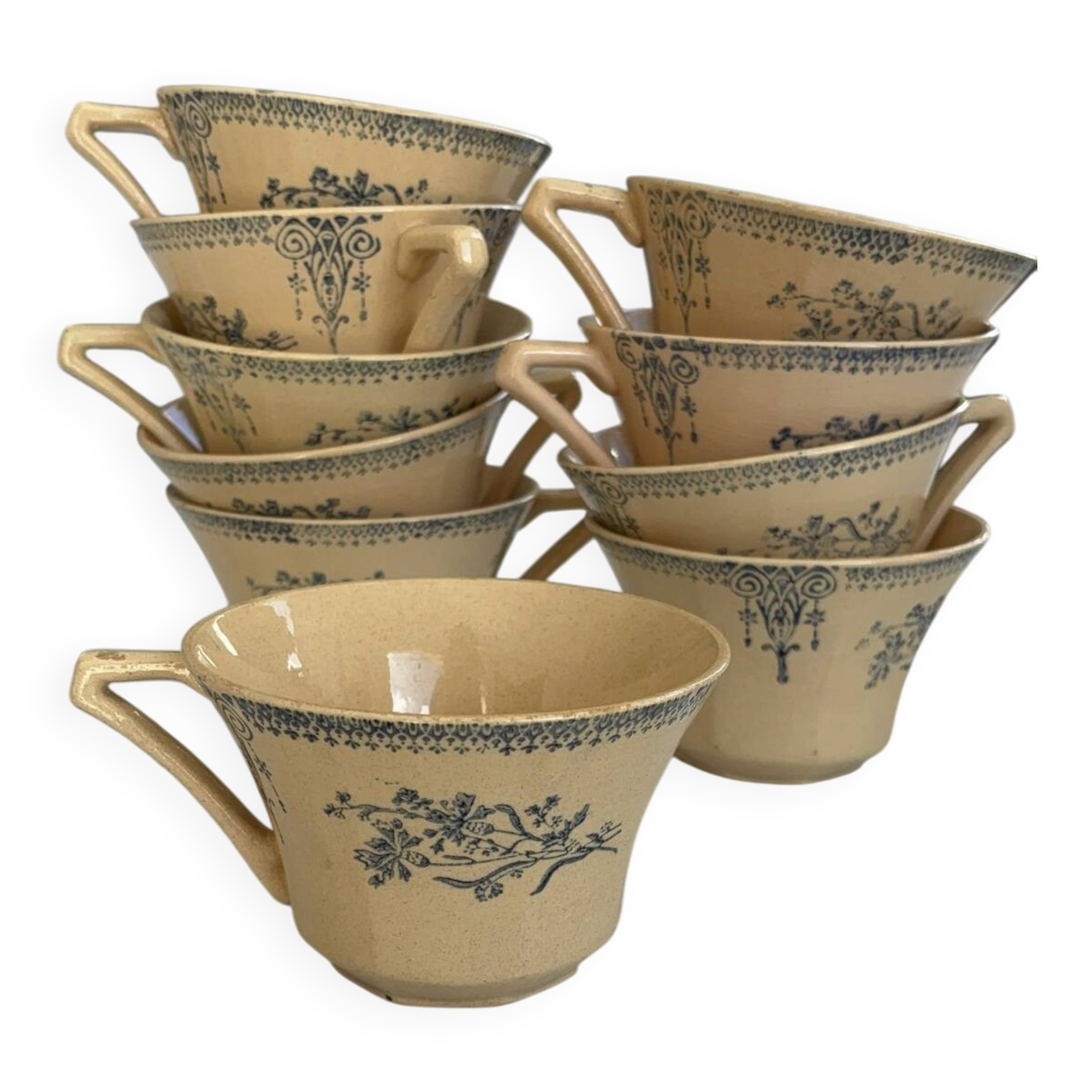 Iron earth tea cup St Amand - antique French earthenware with patina