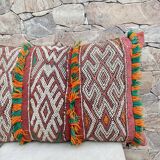 Housse de coussin vintage en laine berbère : coussin marocain, motif Boujad