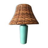 Enamelled ceramic lamp and rattan