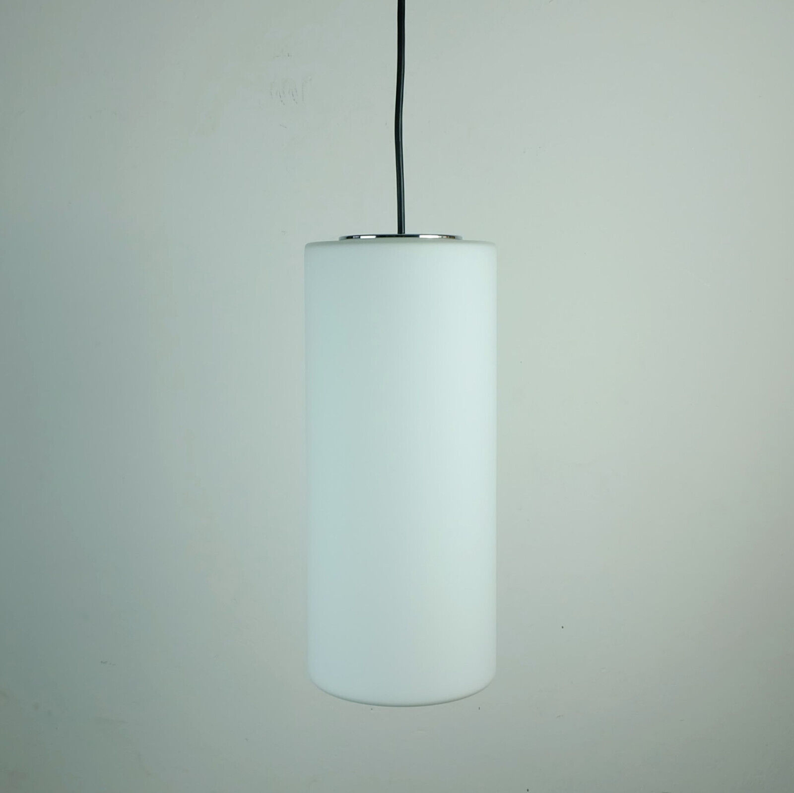 Glashuette Limburg pendant light white cylindrical glass shade and chrome 1970s - 2 available