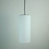 Glashuette Limburg pendant light white cylindrical glass shade and chrome 1970s - 2 available
