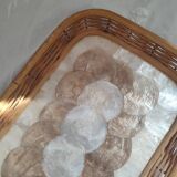 Rectangular Capiz Shell mother-of-pearl and wicker tray