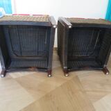 2 armchairs in woven rattan and wood, 1980s