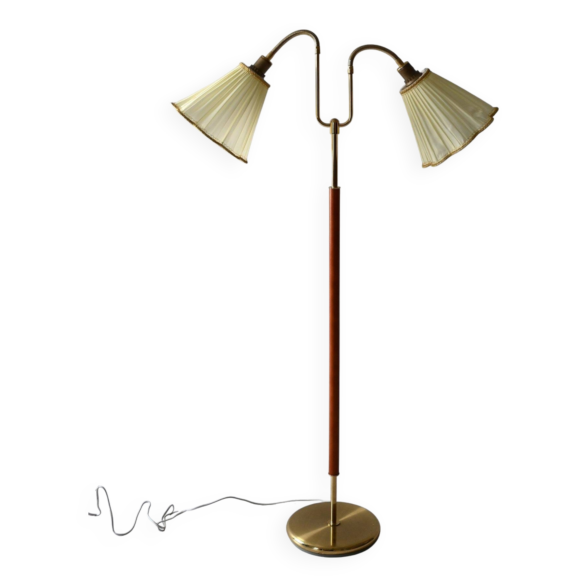 1950s Scandinavian teak and brass floor lamp