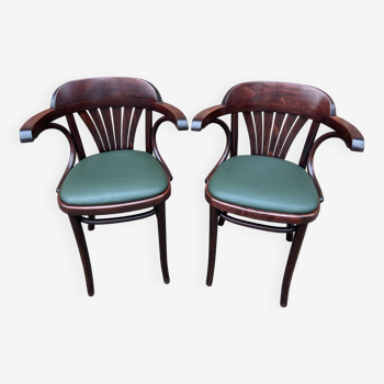 Pair of vintage 80s curved wood restaurant armchairs