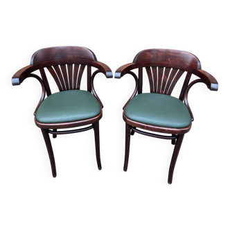 Pair of vintage 80s curved wood restaurant armchairs