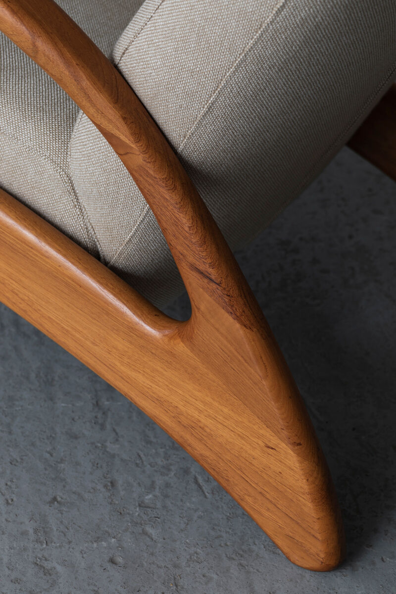 Reclining easy chair in beige wool, Denmark, 1980’s