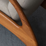 Reclining easy chair in beige wool, Denmark, 1980’s