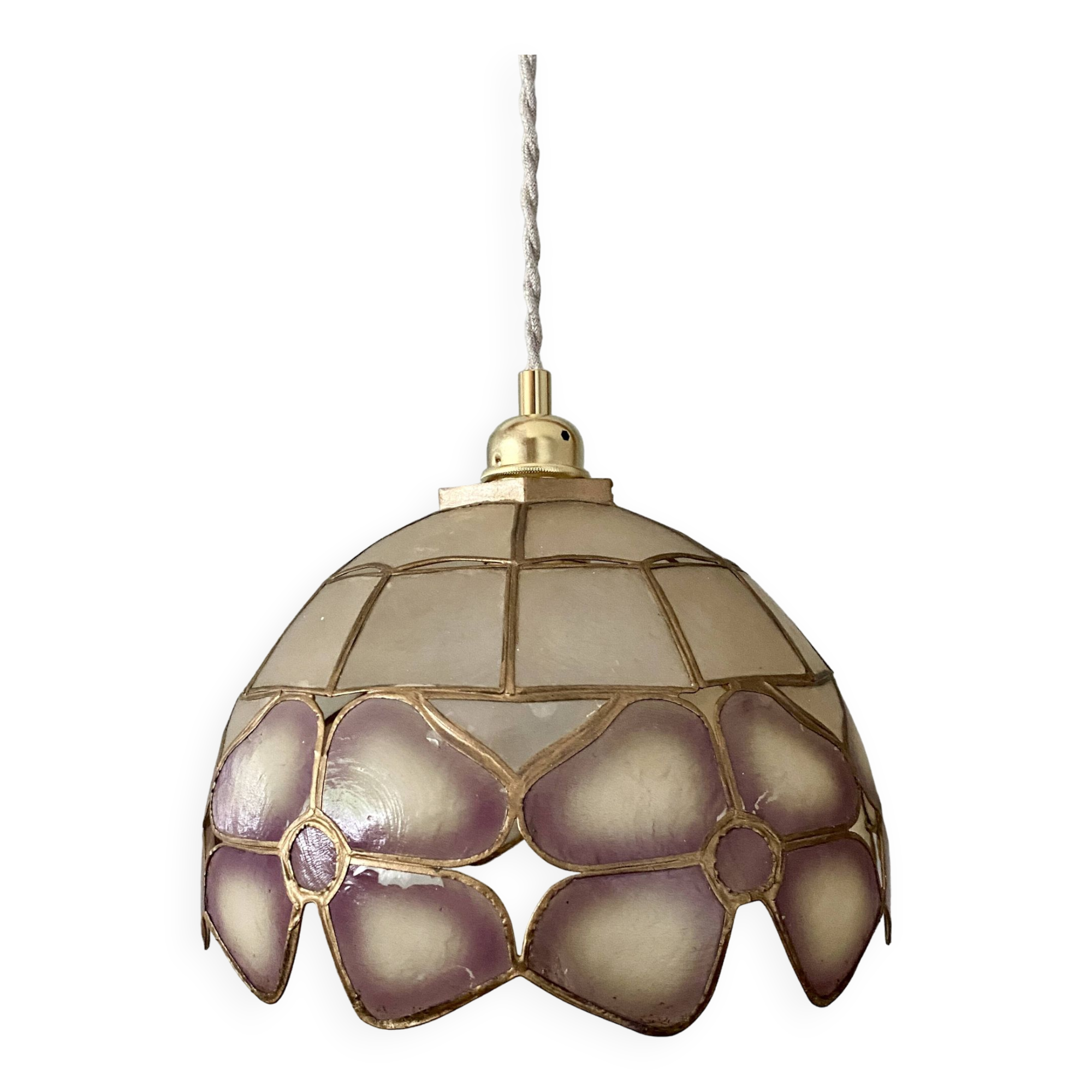 Vintage mother-of-pearl and brass lampshade pendant light
