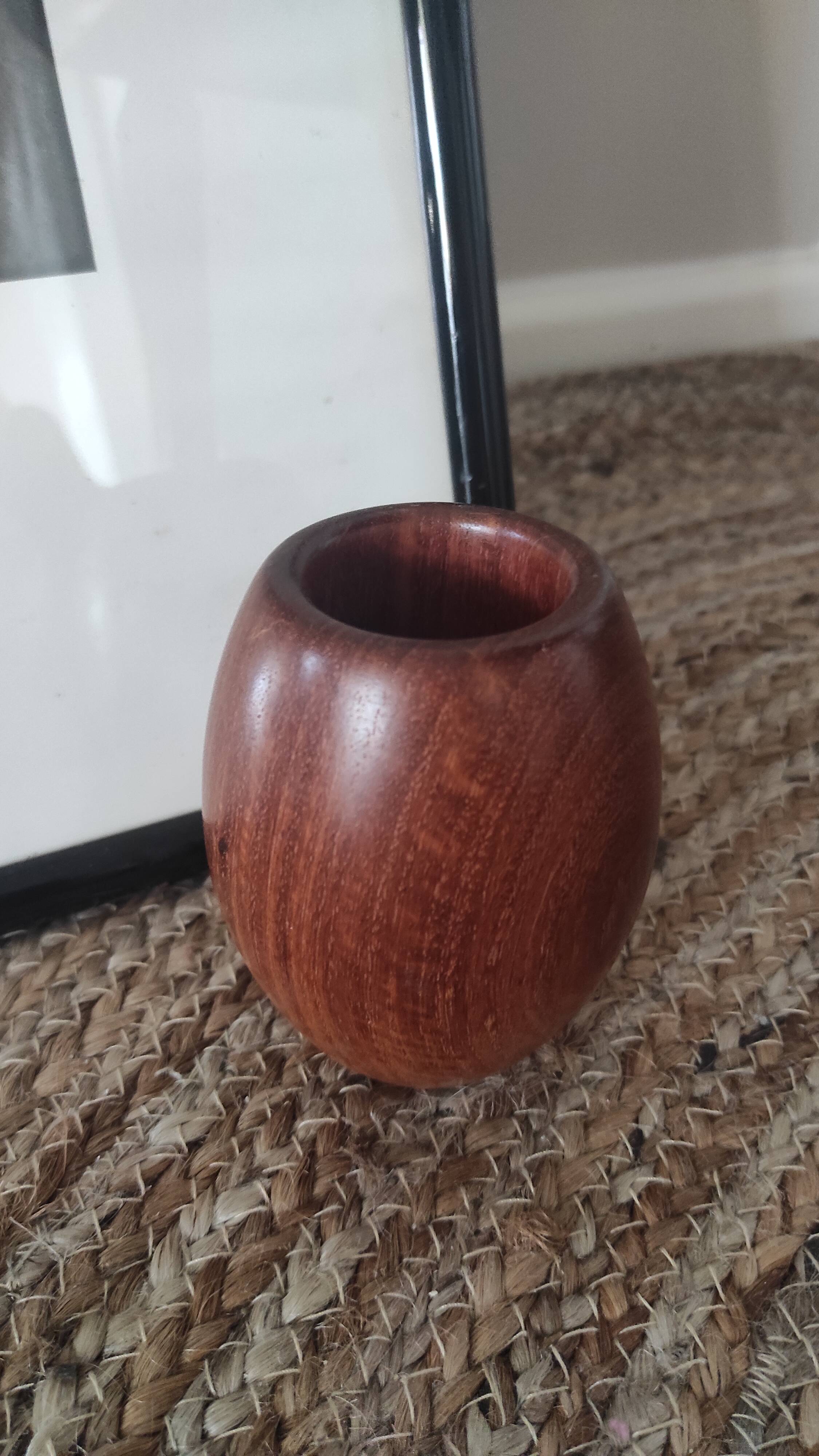 Small teak wood vase