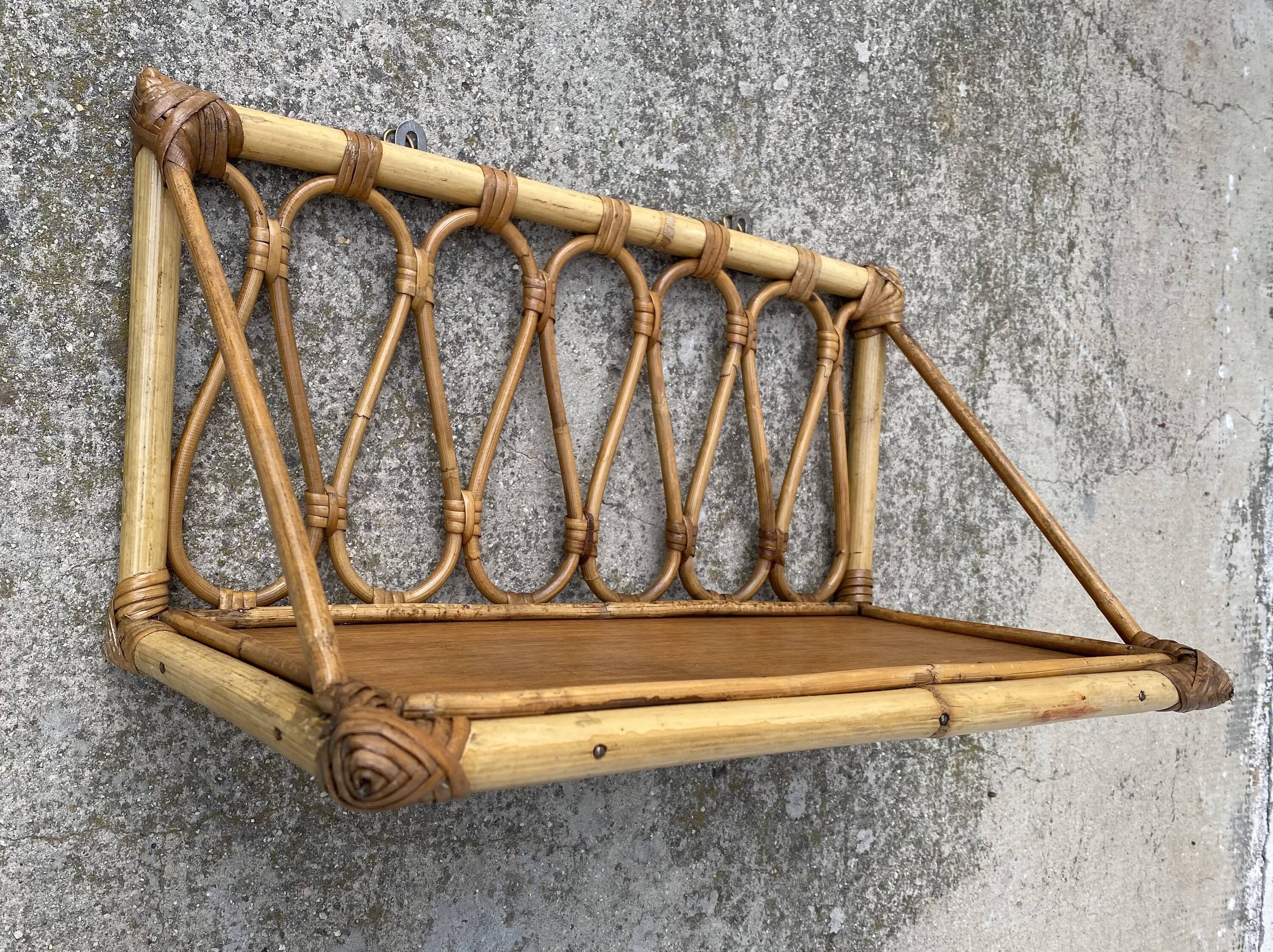 Vintage rattan wall shelf 1960