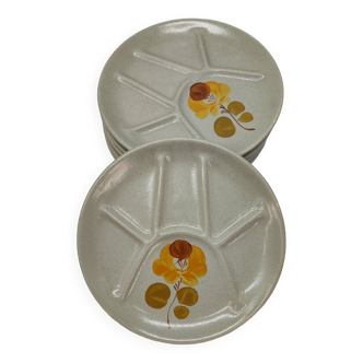 Series of 6 vintage compartment plates with loire saint amand grés decorations