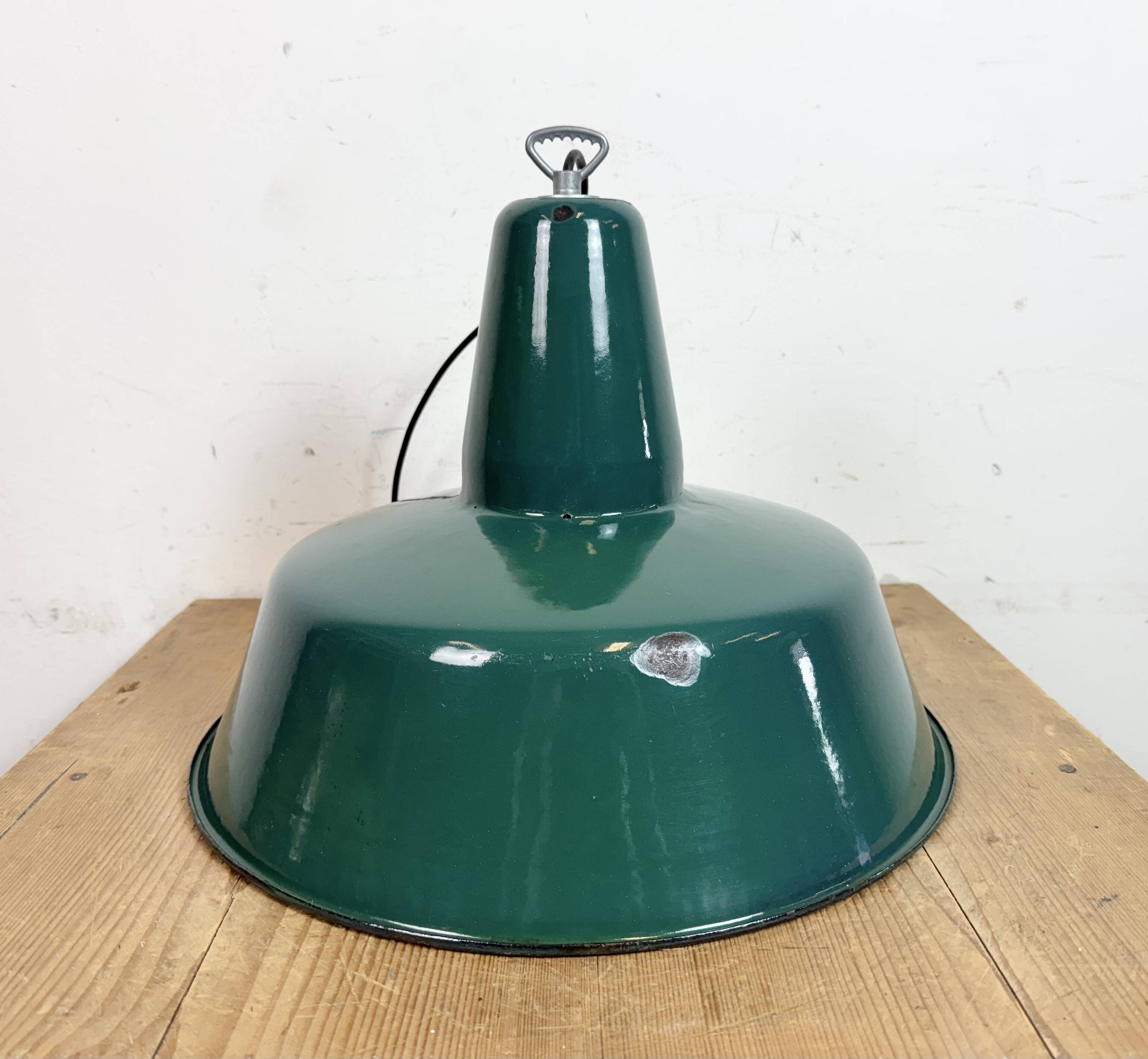 Large Industrial Green Enamel Factory Pendant Lamp, 1960s
