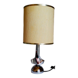 Modernist lamp chromed metal 70s, beige canvas lampshade
