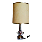 Modernist lamp chromed metal 70s, beige canvas lampshade