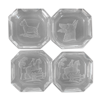 Lot de 4 ramequins en verre avec incrustations, 1970