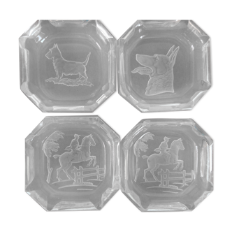 Set of 4 glass ramekins with inlays, 1970s