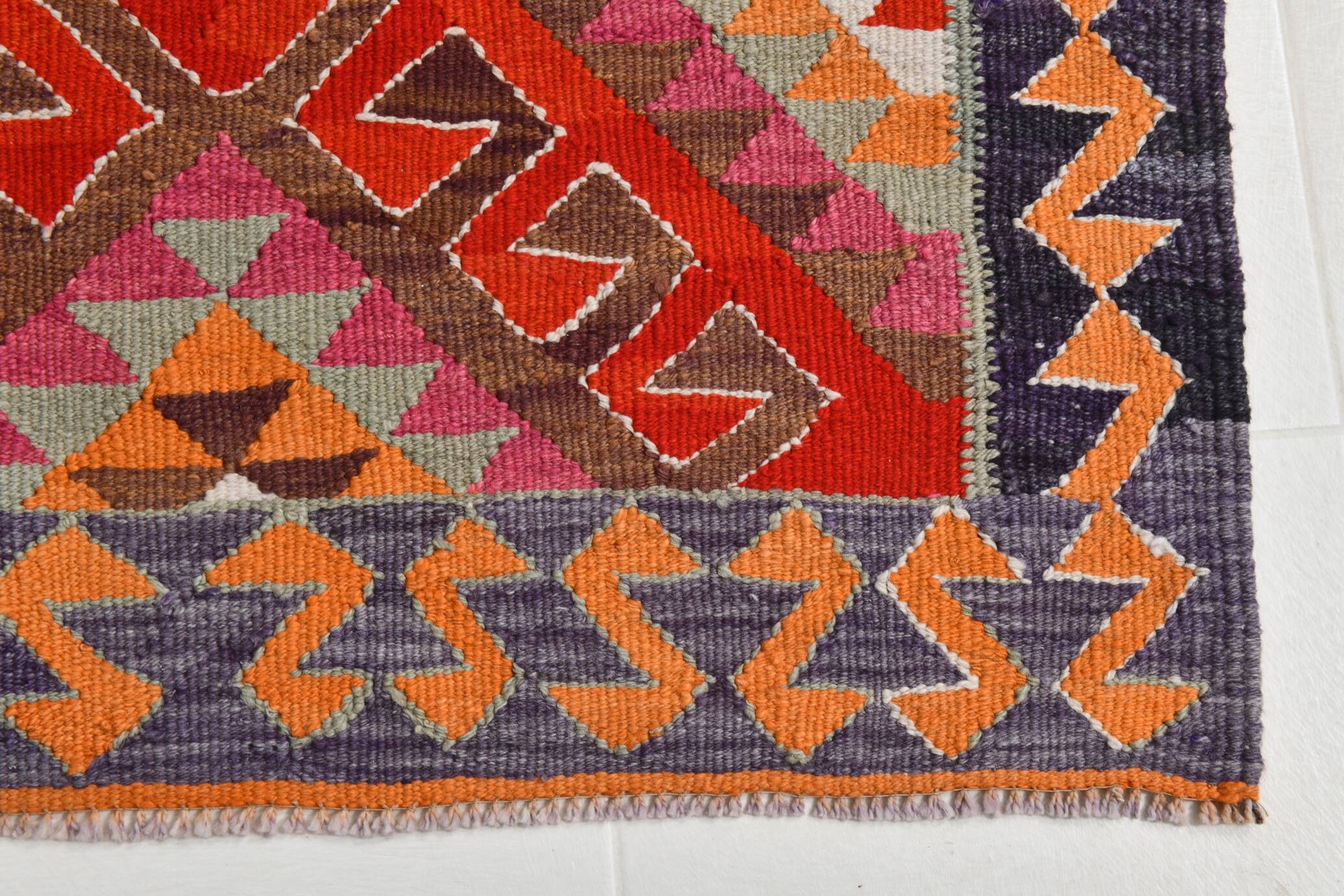 3x12 Kilim Red & Purple  Runner Rug, 102x355Cm