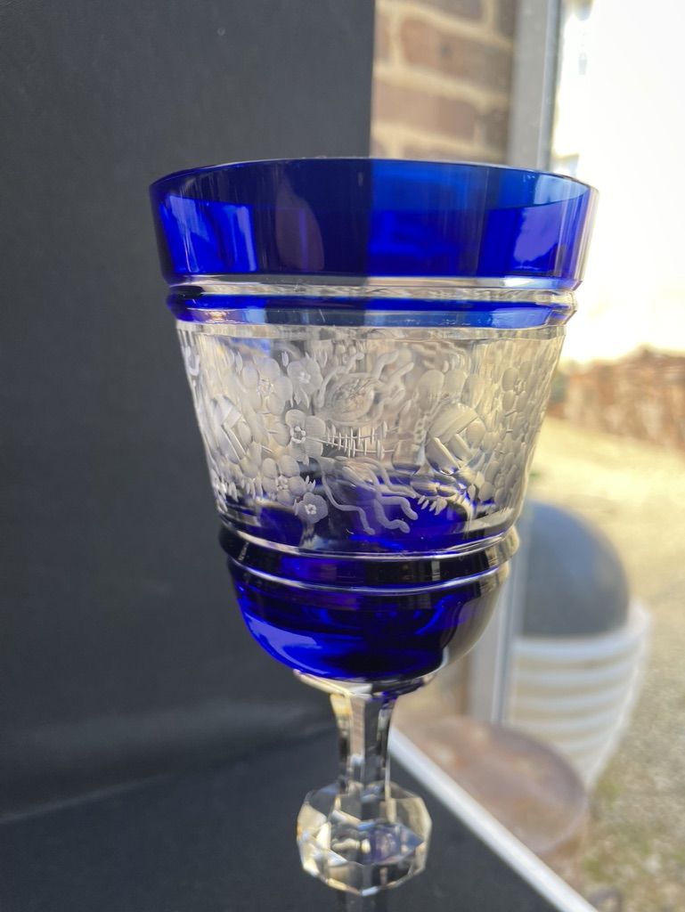 Josephinenhütte - red wine glasses (5) - Art Nouveau - Cut and engraved Crystal Roemer