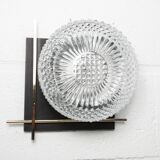 1960 wall light, black metal glass and gold brass rods
