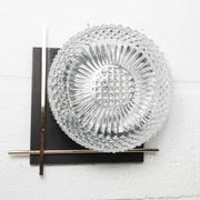 1960 wall light, black metal glass and gold brass rods