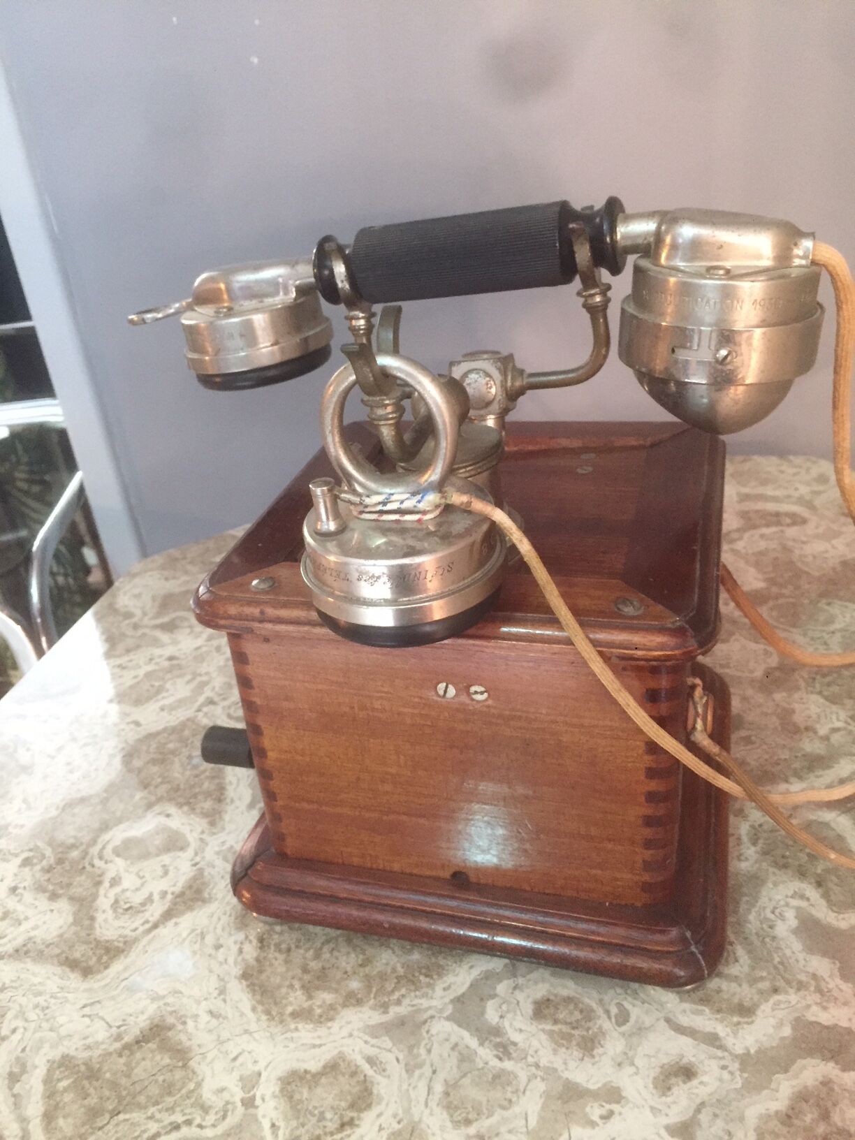 Old phone for 30 years in wood and metal