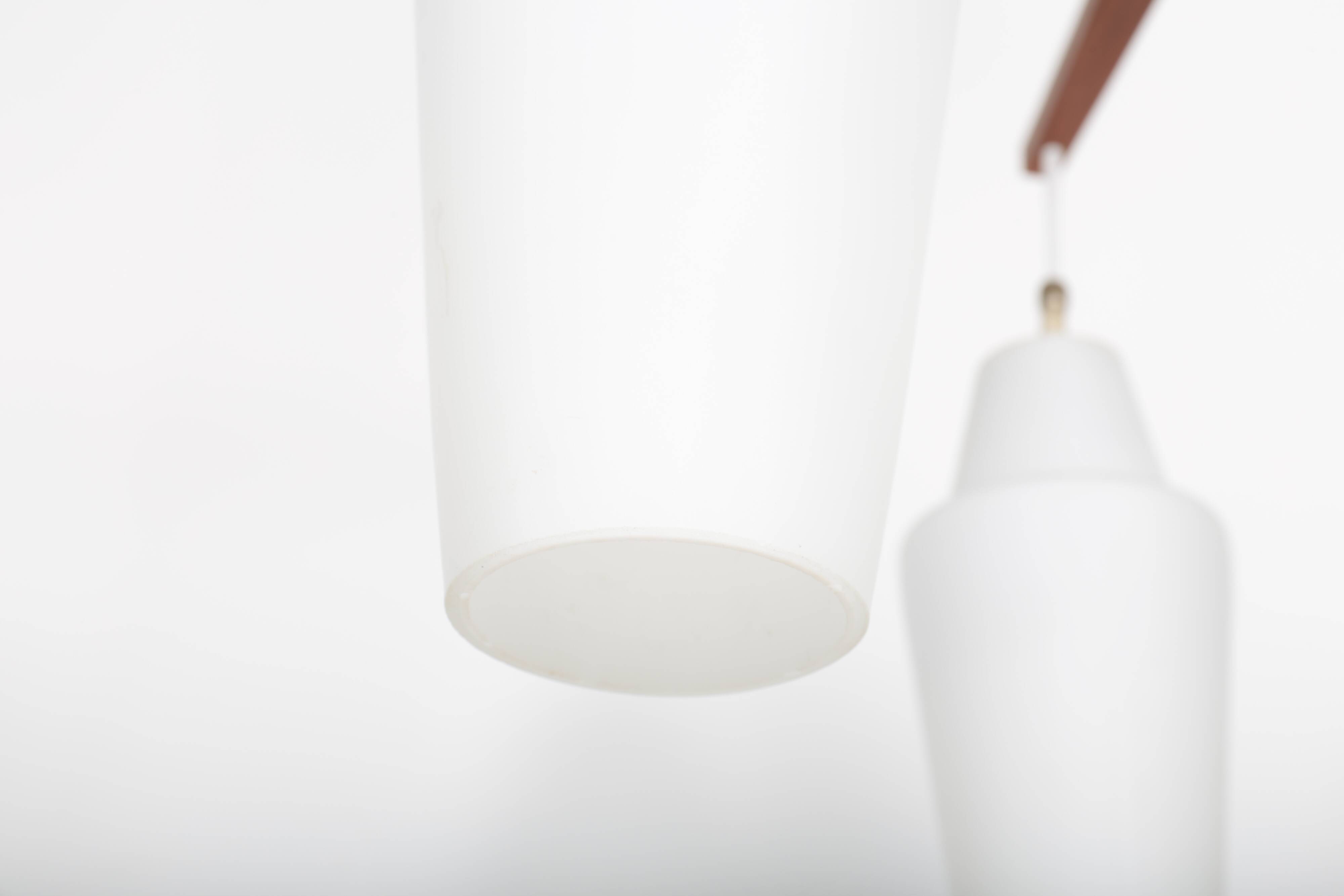 Scandinavian teak and opaline chandelier, Philips, 1960s