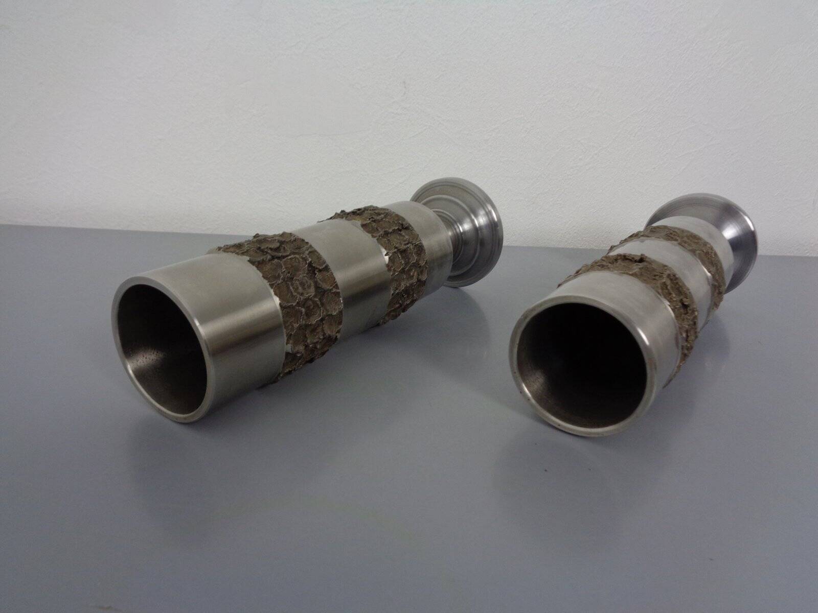 Brutalist German vases in stainless steel, 1960s, set of 2