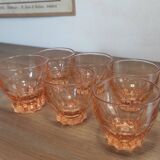 Set of 6 vintage Rosaline liqueur glasses in translucent pink glass