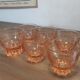 Set of 6 vintage Rosaline liqueur glasses in translucent pink glass