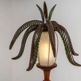 Palm floor lamp carved hand in wood and skin 1970s