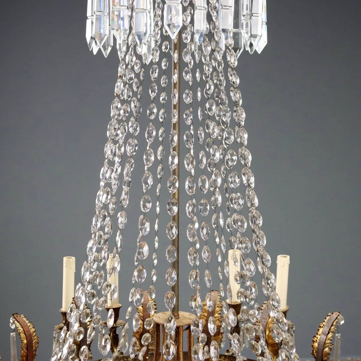 Lustre ancien en forme de ballon en métal doré et verre, XIXe siècle