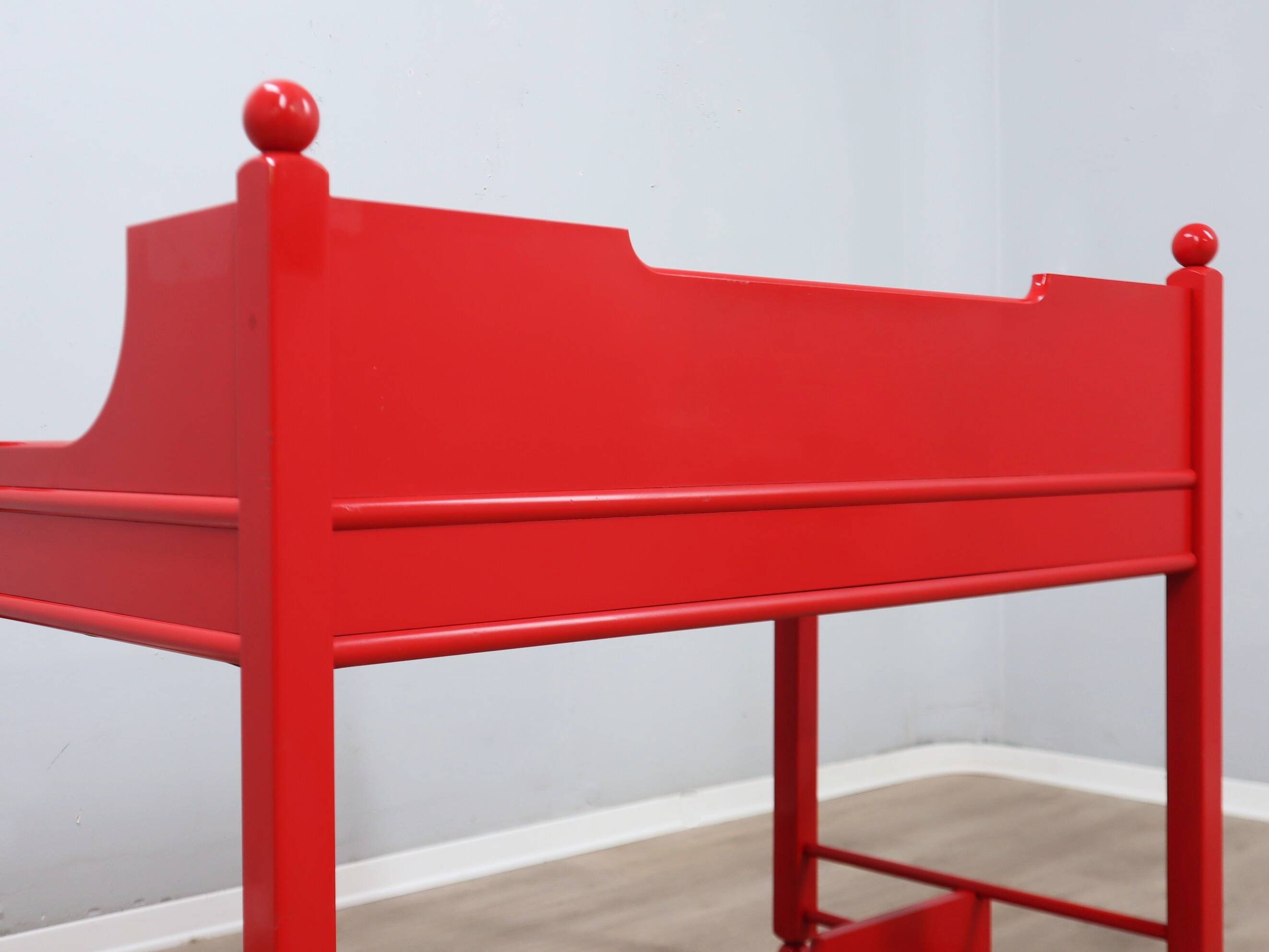 Vintage red lacquered writing desk Italian rustic design 1960s