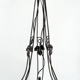 Wrought iron chandelier, tulips / pressed-molded glass bowl, Art Deco, 1930