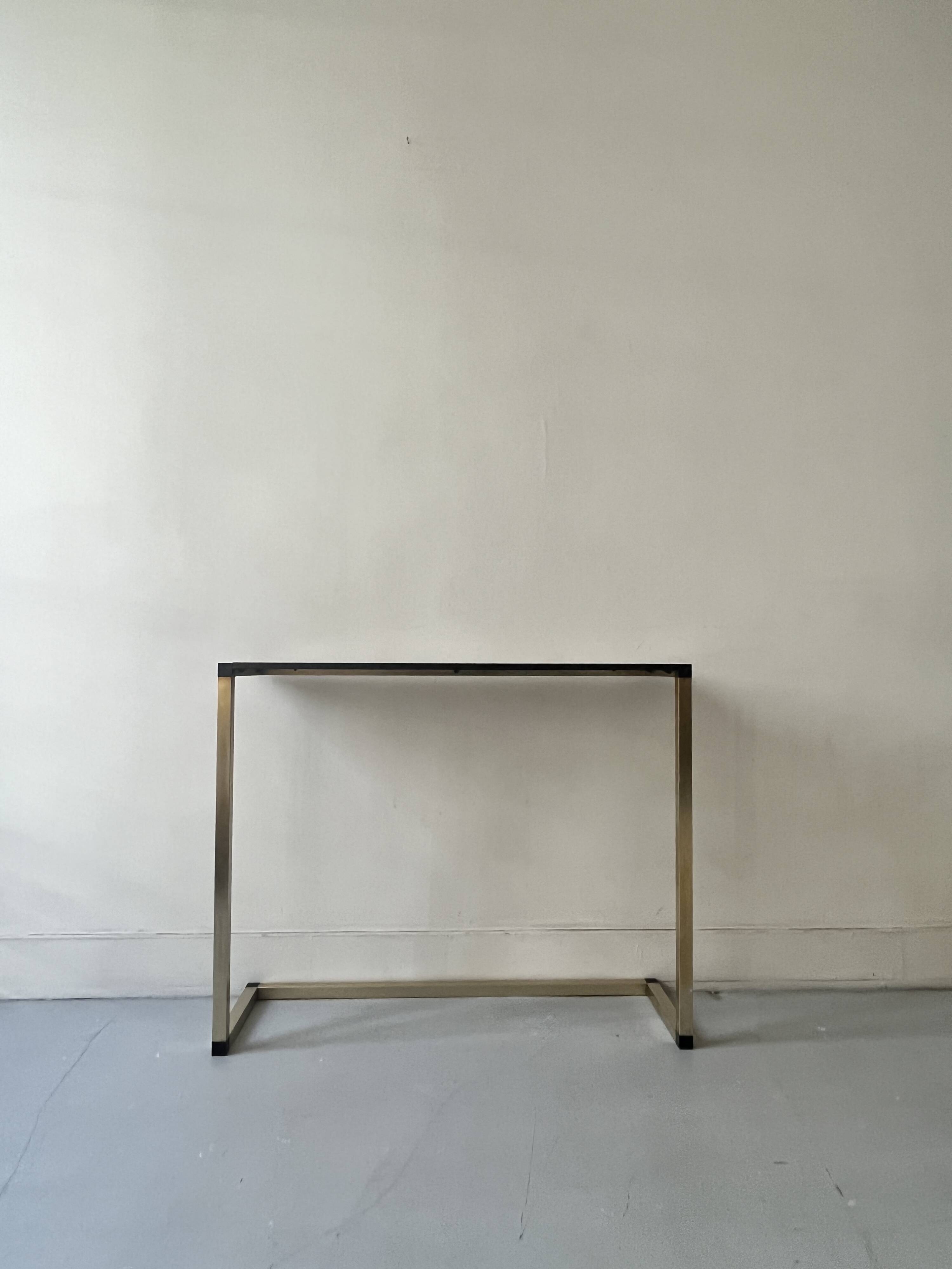 Console table in real brass and smoked glass, Italy 1970
