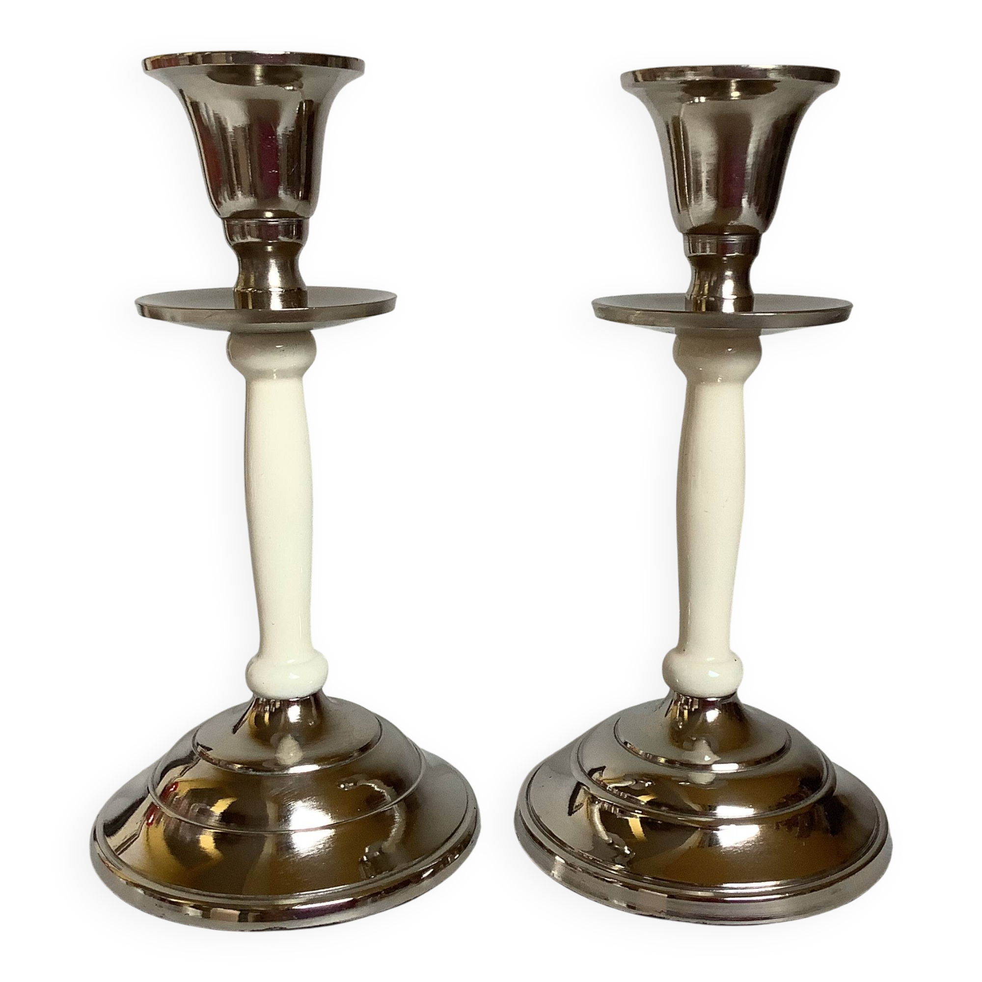 Pair of silver metal candlesticks