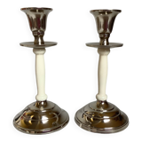 Pair of silver metal candlesticks