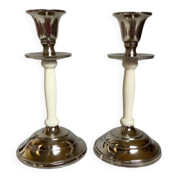Pair of silver metal candlesticks
