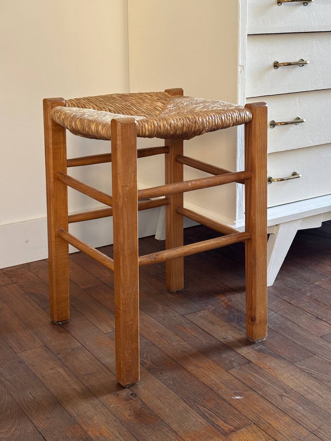 Wooden and straw stool