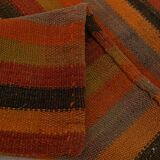 Kilim Vintage à Rayures Fait Main en Laine, Tons Terre et Orange, 200x240