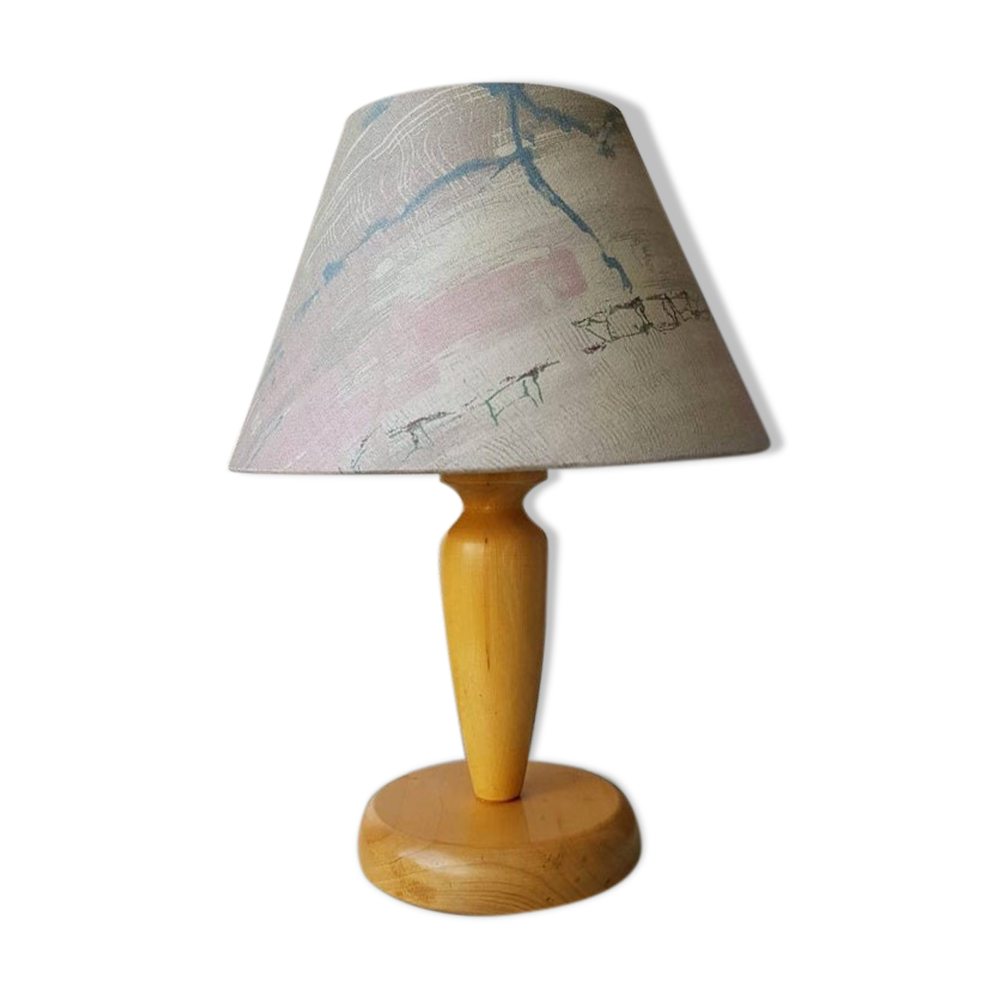 Wooden table lamp with fabric lampshade 1980