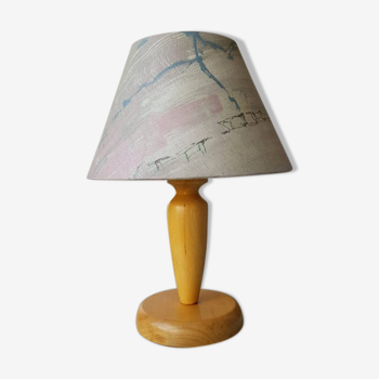 Wooden table lamp with fabric lampshade 1980